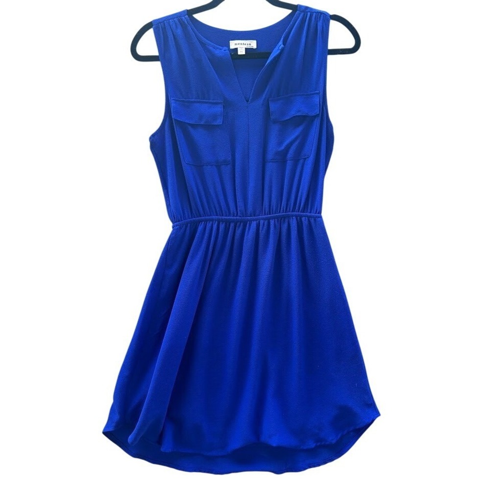 Monteau Los Angeles Royal Blue Sleeveless Split Neck Dress Medium Style 58367‎